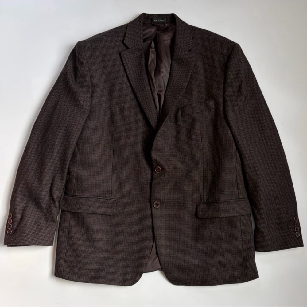 Vintage Lauren Ralph Lauren Wool Blazer Brown Micro Check 44R Mens Heritage